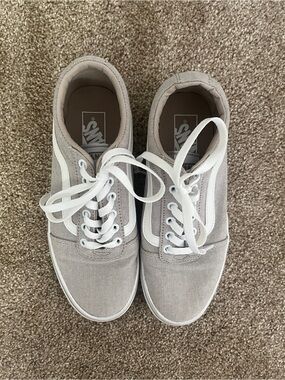 Vans Light Gray Canvas Old Skool Sneakers with White Stripe
